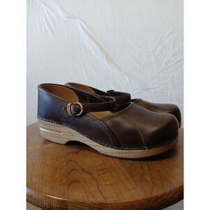 Dansko Leather Mary Jane Clog Women's Shoes Size 41 Brown
